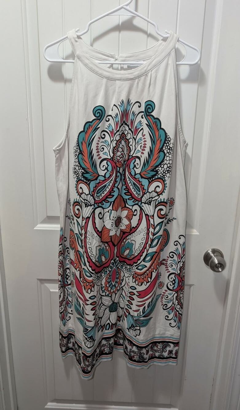 New York & Company Sleeveless Dress White Floral Print Spring Summer Size XXL